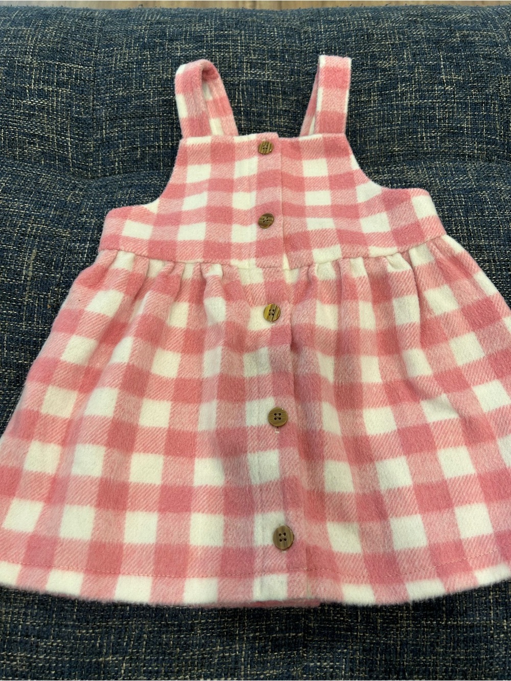 Fred & Flo Fleece Gingham Pinafore Overall Dress Pink White